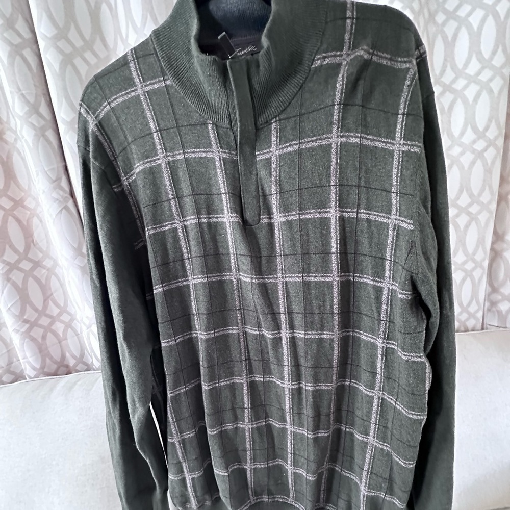 Tasso Elba Knit Sweater Pullover Cotton Mock Neck 1/4 Zip, Olive, XL